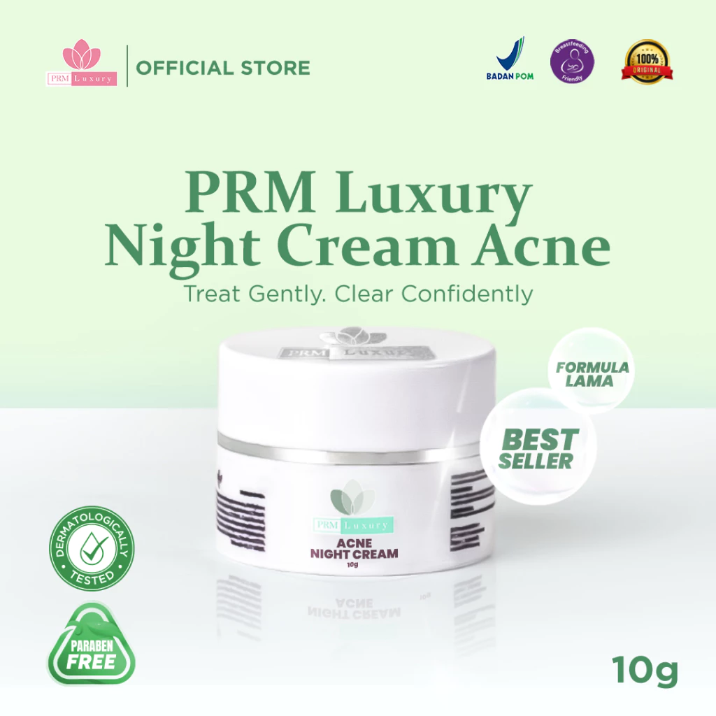 PRM LUXURY Night Cream Acne – Ampuh Obatin Jerawat - Kurangi Bruntusan & perbaiki skin barrier